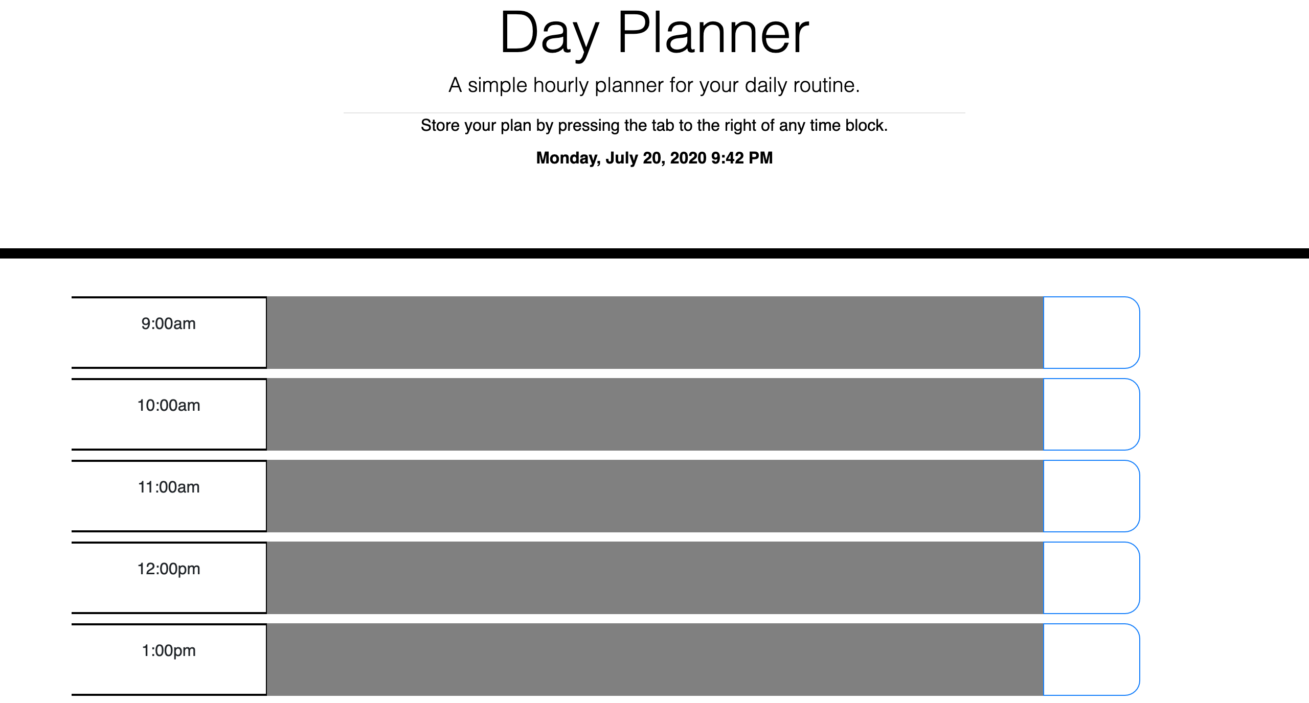 Screenshot of my work day scheduler application